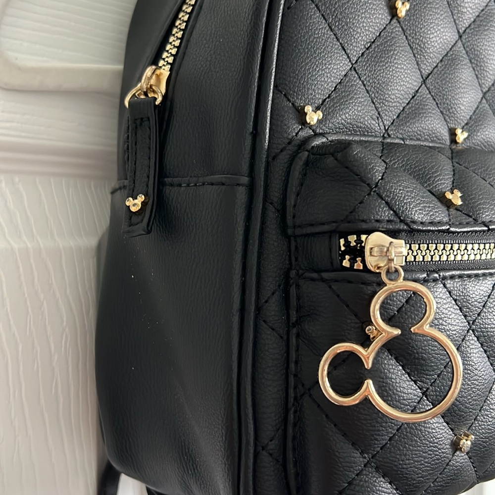 Disney Black Quilted Mini Backpack with Gold Accents - Picture 4 of 7
